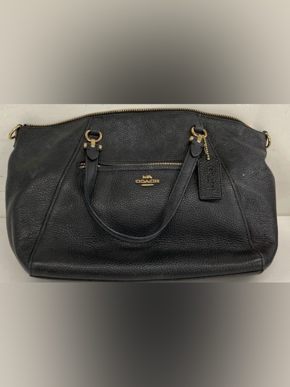 Coach Black Pebbled Leather Prairie Satchel Shoulder Bag with Gold Hardware